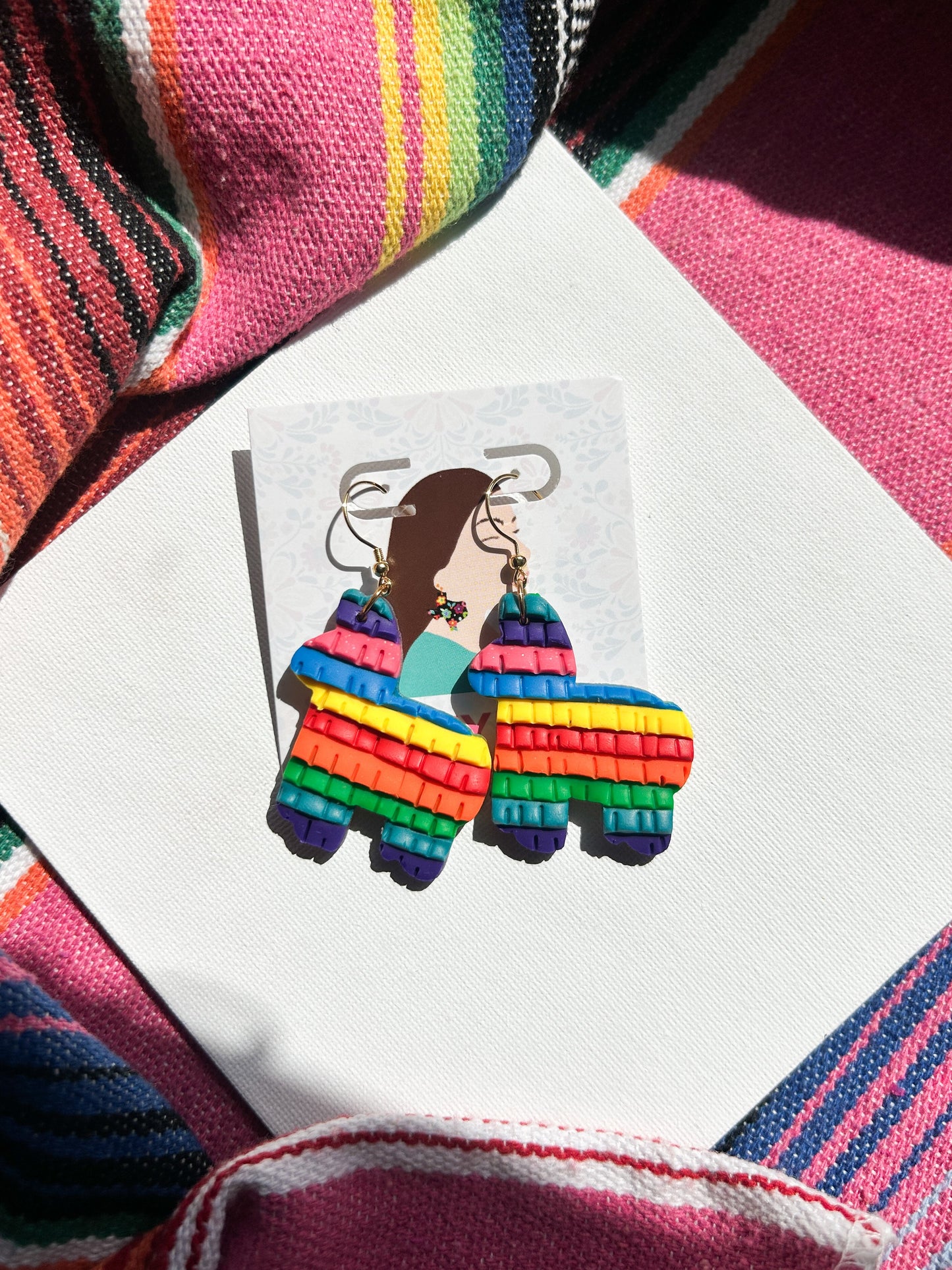 Fiesta Piñata Polymer Clay Earrings with Gold Brass Charm