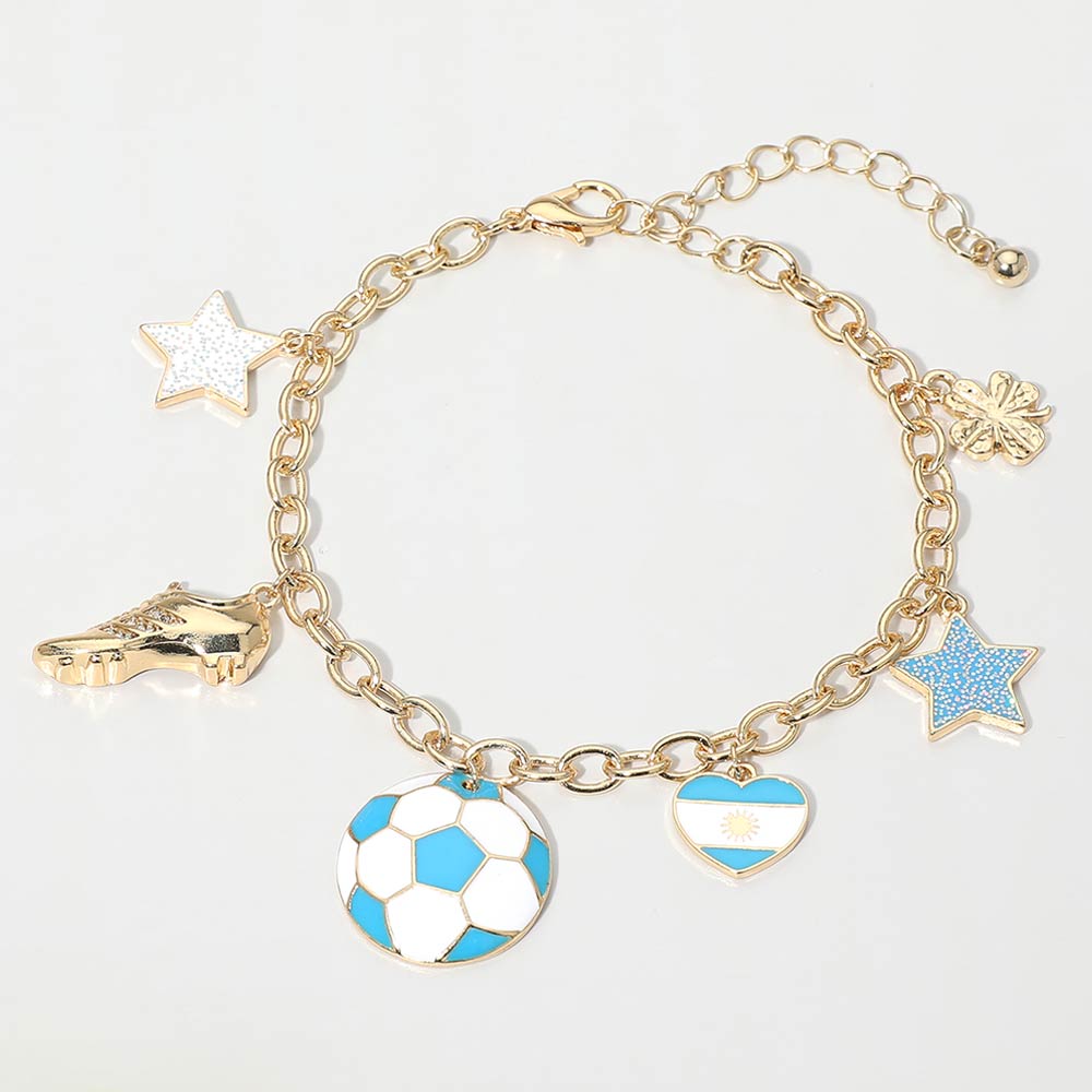 Argentina Soccer Ball Shoe Star Charm Station Bracelet