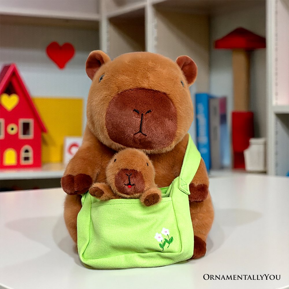 Coco the Capybara and Her Baby Plushie Set, Adorable 12 Inch Stuffed Animal