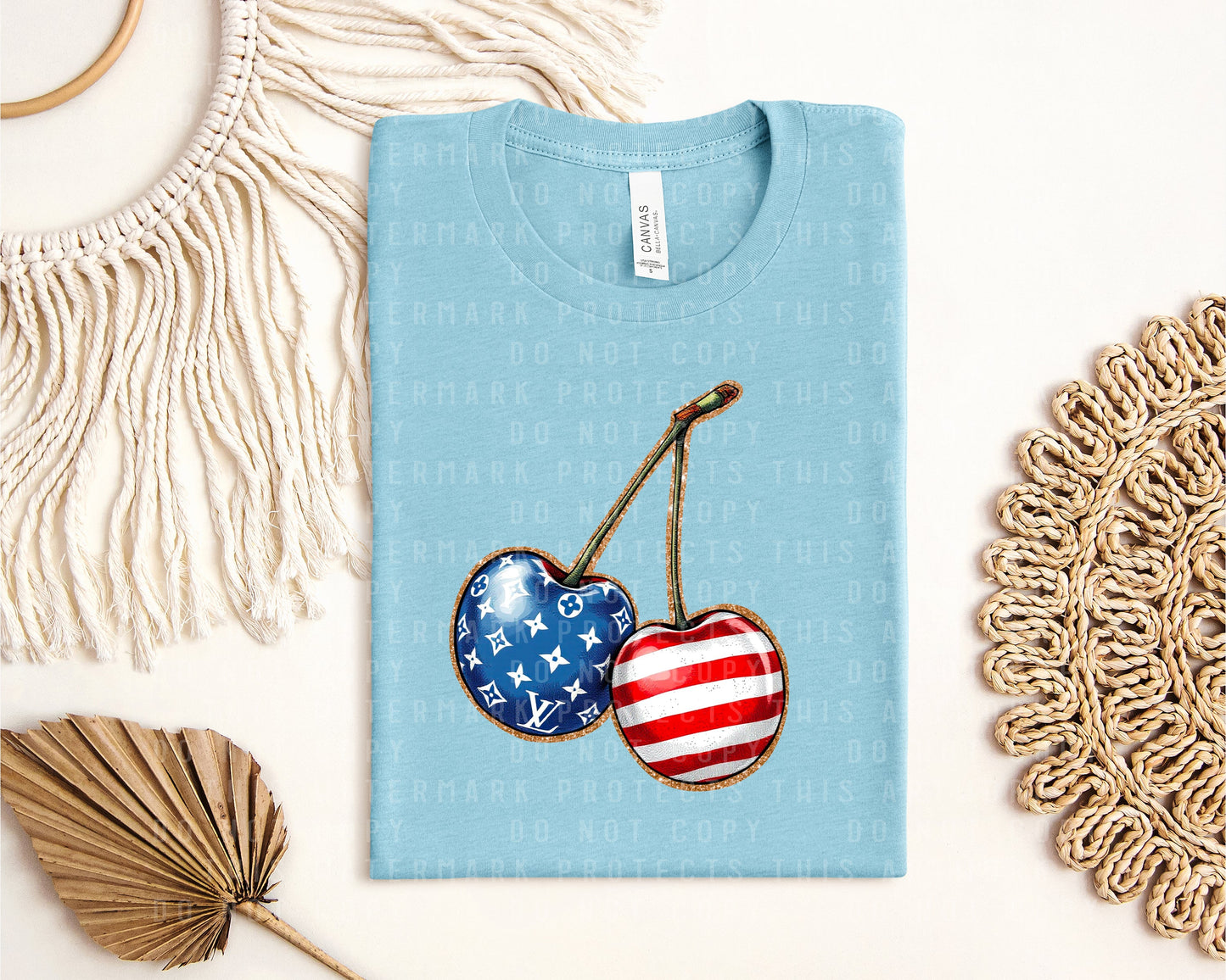 Patriotic Cherries Graphic T-Shirt - BELLA+CANVAS Unisex Crew Neck, Vintage Print