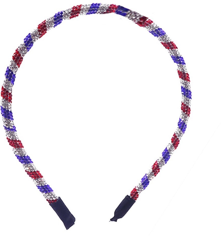 USA Flag Crystal Studded Shimmer Headband - Patriotic Bling Hair Band