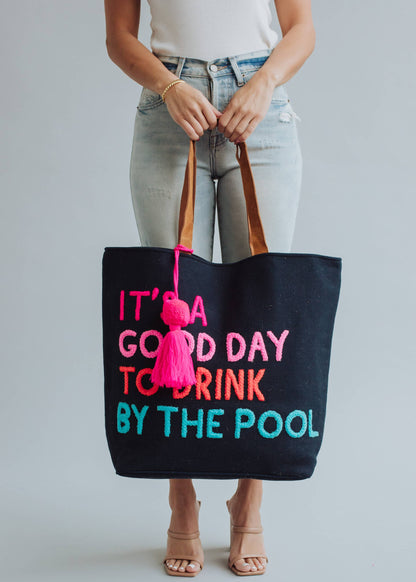 Navy Poolside Bliss Tote, It's a Good Day to Drink by the Pool