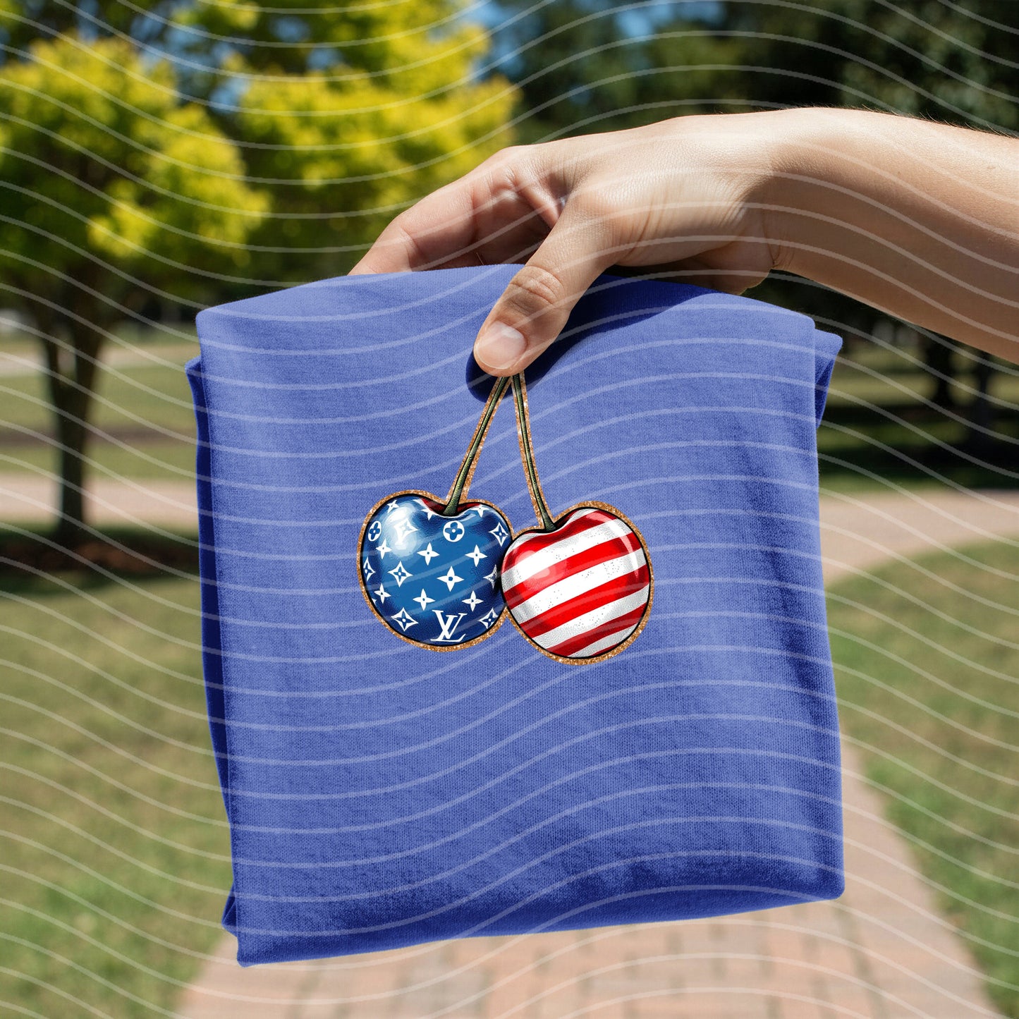 Patriotic Cherries Graphic T-Shirt - BELLA+CANVAS Unisex Crew Neck, Vintage Print