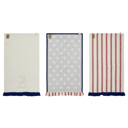 Patriotic Ruffled Tea Towel Set of 3 - Hatteras Stars, 16" x 28", Americana