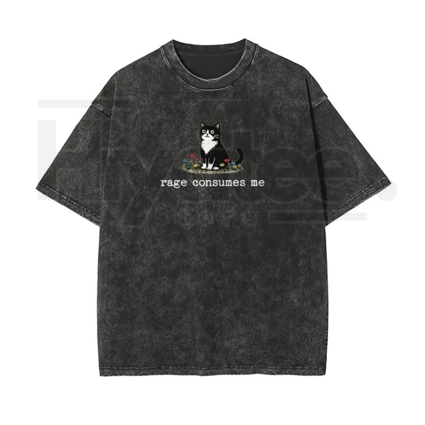 Rage Consumes Me Cat Meme Vintage Washed T-Shirt, Oversized Cotton Graphic Tee
