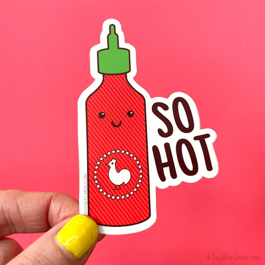 So Hot! Kawaii Sriracha Hot Sauce Pun Vinyl Sticker