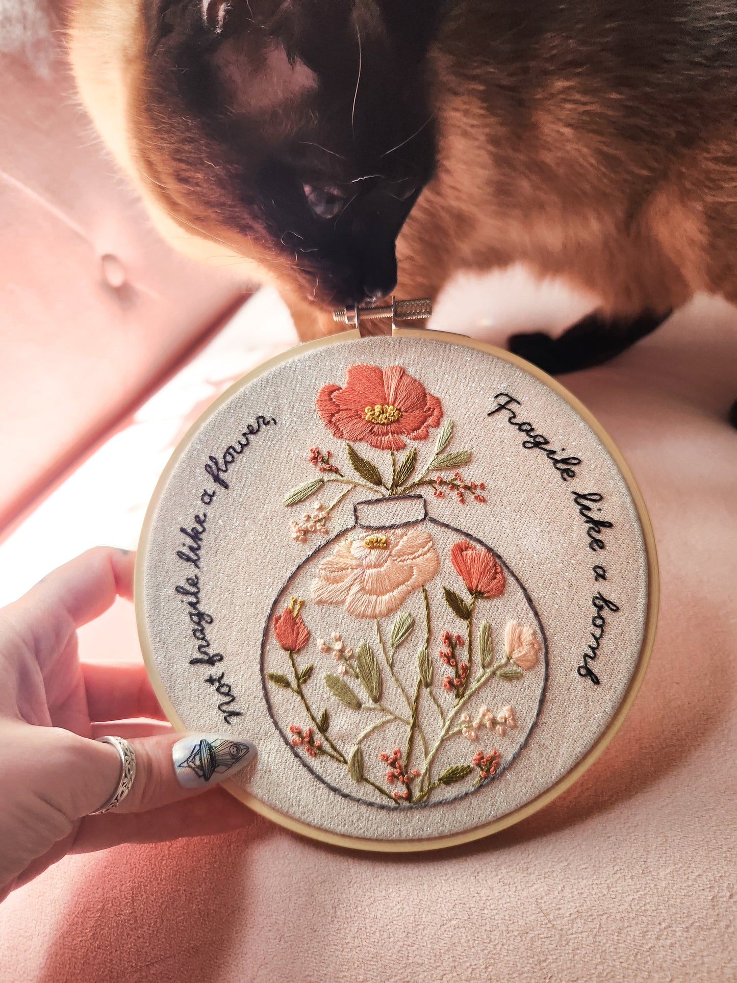 Not Fragile Like a Flower, Fragile Like a Bomb 6" Embroidery Kit
