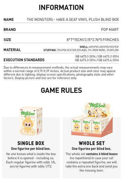 Pop Mart The Monsters Labubu Have a Seat Vinyl Plush Pendant Blind Box