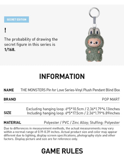 Pop Mart The Monsters Pin for Love Series Vinyl Plush Pendant Blind Box (A-M)