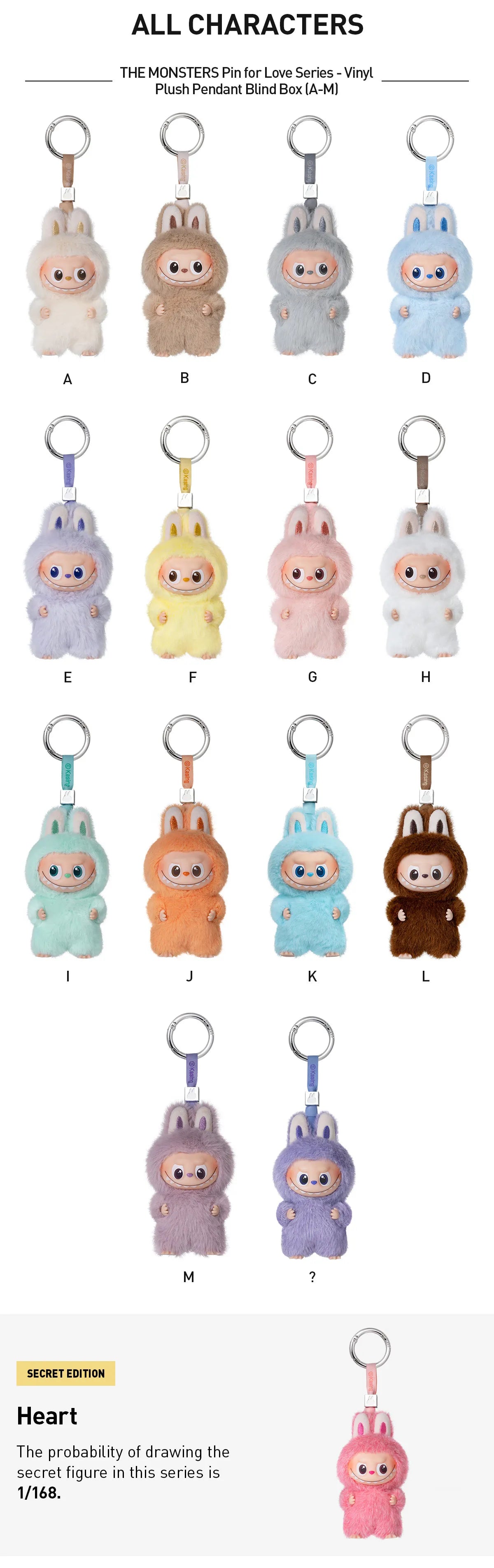Pop Mart The Monsters Pin for Love Series Vinyl Plush Pendant Blind Box (A-M)