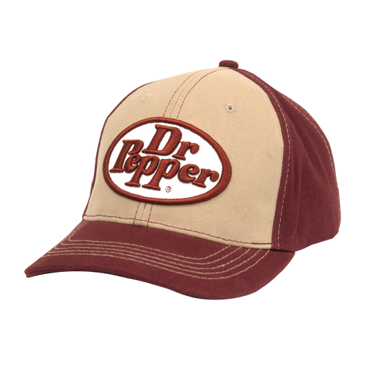Dr Pepper Oval Logo Baseball Cap - Tan and Maroon