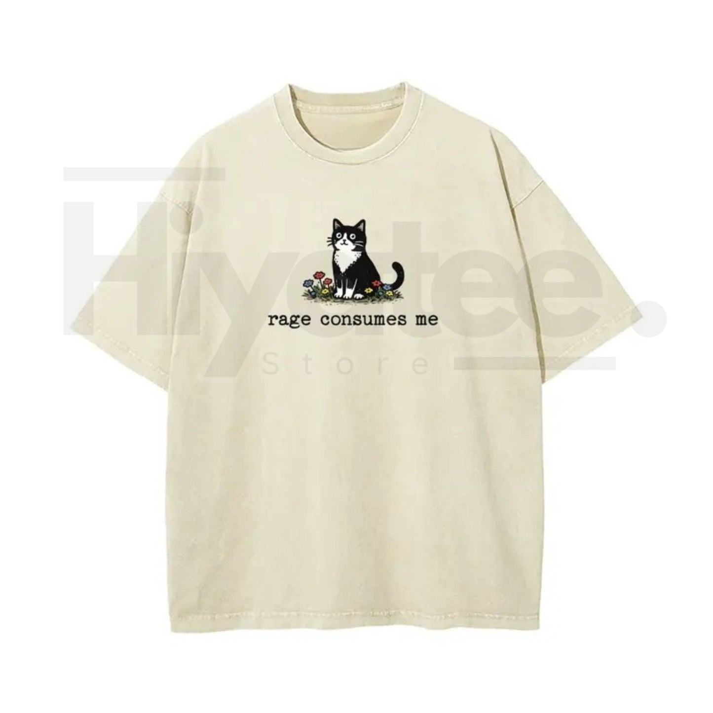 Rage Consumes Me Cat Meme Vintage Washed T-Shirt, Oversized Cotton Graphic Tee