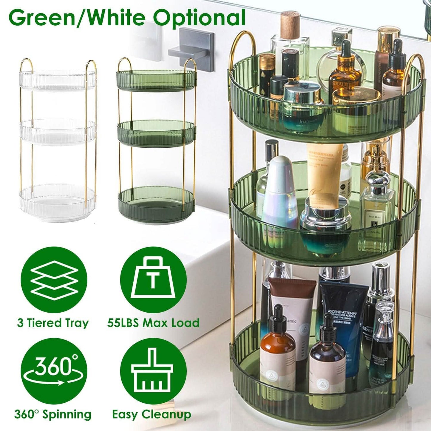 3-Tier 360° Spinning Rotating Makeup Organizer