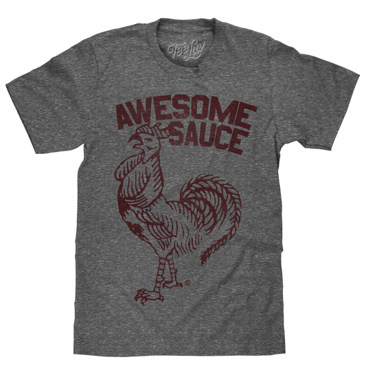 Sriracha Awesome Sauce Graphic T-Shirt - Rooster Logo, Gray Snow Heather