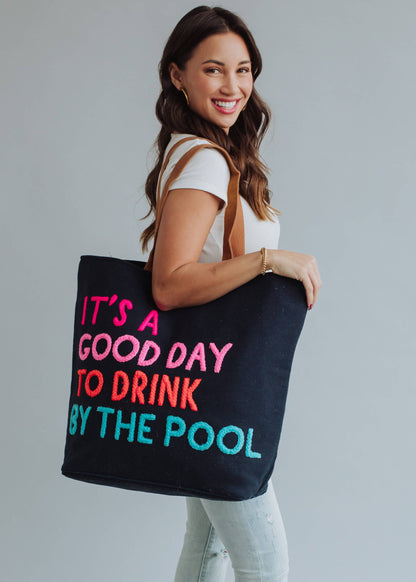Navy Poolside Bliss Tote, It's a Good Day to Drink by the Pool