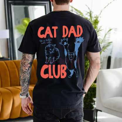 Cat Dad Club T-Shirt, Funny Back Design Tee for Cat Lovers