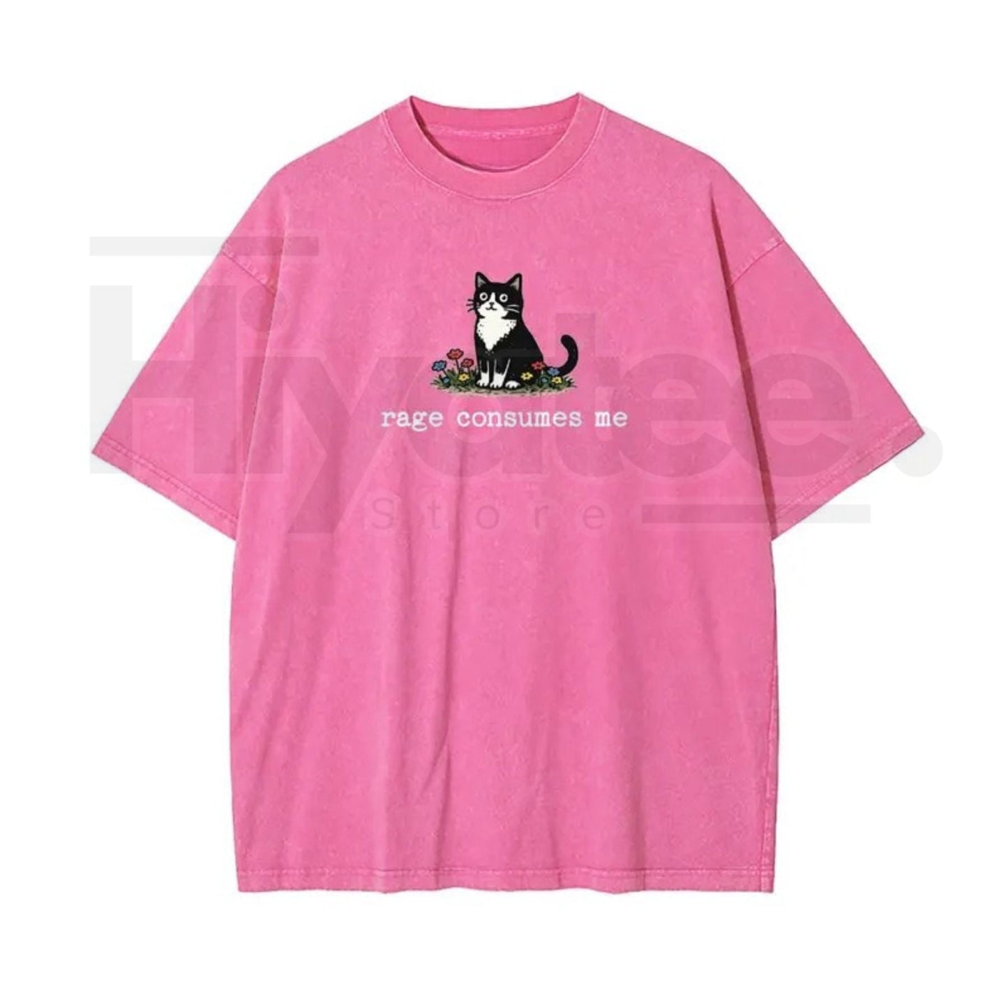 Rage Consumes Me Cat Meme Vintage Washed T-Shirt, Oversized Cotton Graphic Tee
