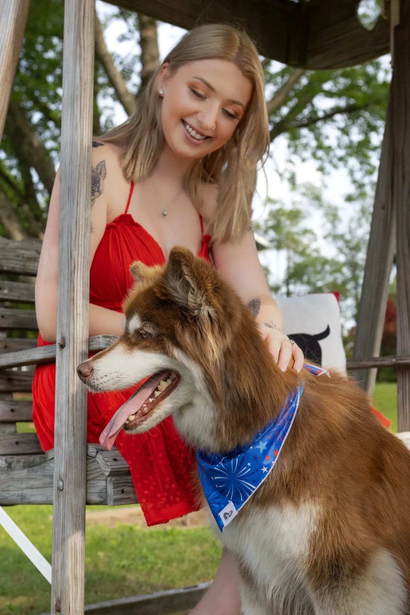 Patriotic Dog Bandana Red White Blue Fireworks Pattern