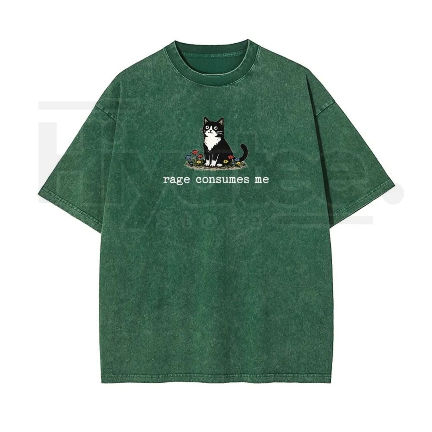 Rage Consumes Me Cat Meme Vintage Washed T-Shirt, Oversized Cotton Graphic Tee