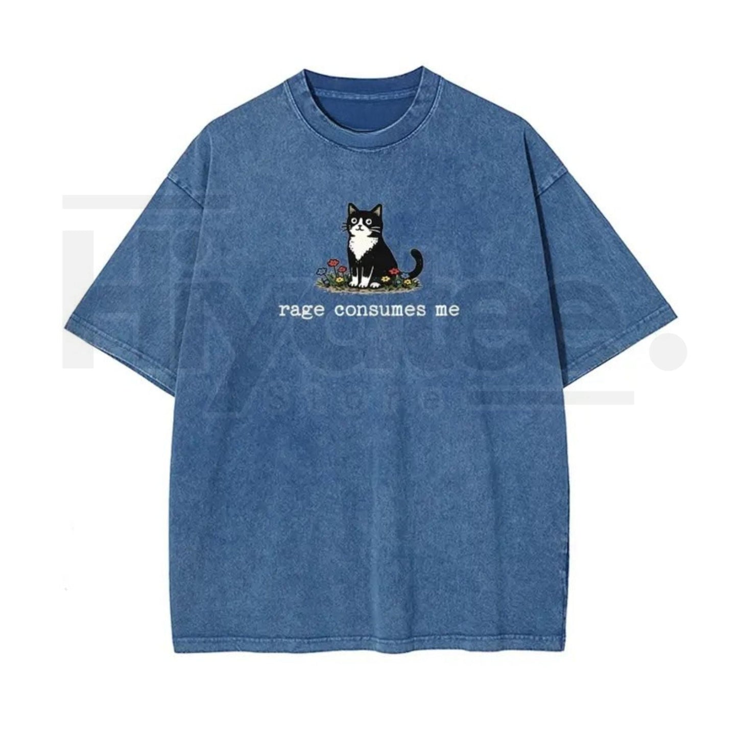 Rage Consumes Me Cat Meme Vintage Washed T-Shirt, Oversized Cotton Graphic Tee