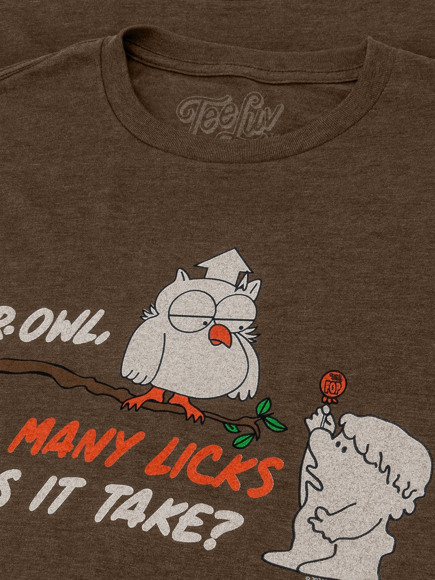 Tootsie Roll Pop Mr. Owl How Many Licks T-Shirt, Heather Brown