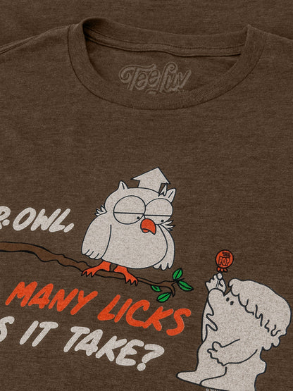 Tootsie Roll Pop Mr. Owl How Many Licks T-Shirt, Heather Brown
