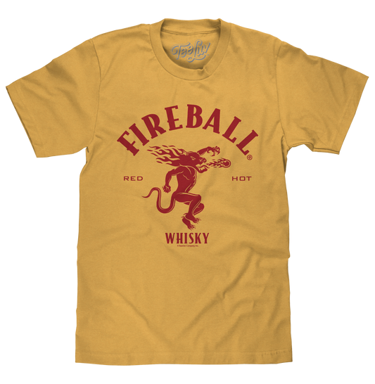Fireball Whisky Red Hot Dragon Logo T-Shirt, Mustard Yellow