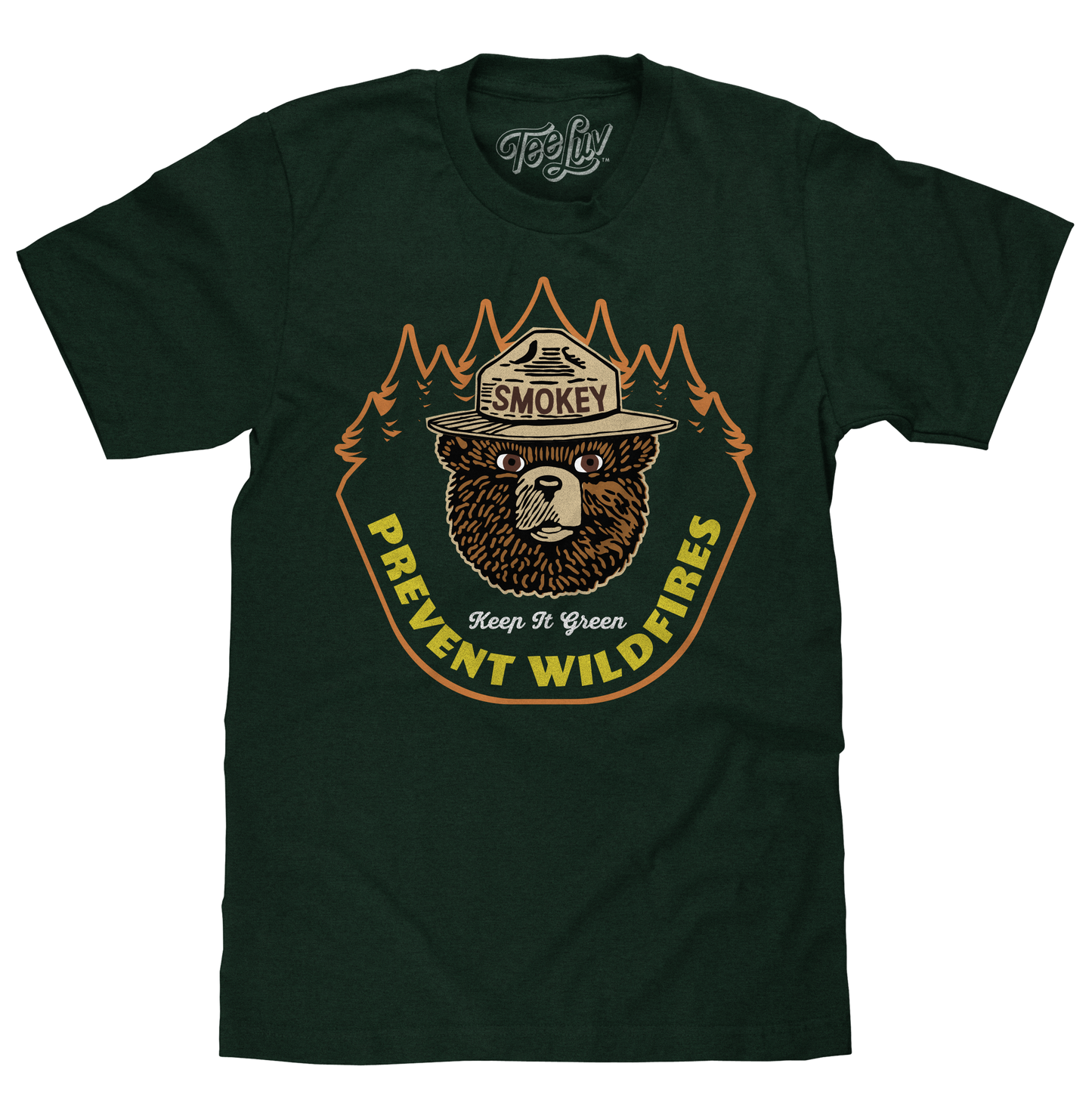 Smokey Bear Graphic T-Shirt - Keep It Green, Prevent Wildfires, Forest Green