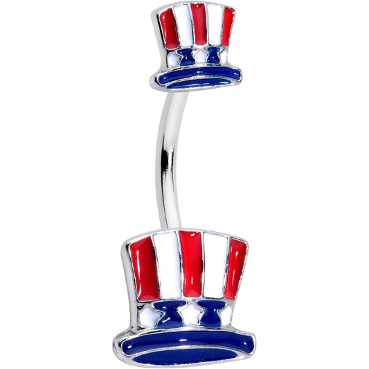 Patriotic Uncle Sam Top Hat Double Mount Belly Ring - 14G 316L Surgical Steel