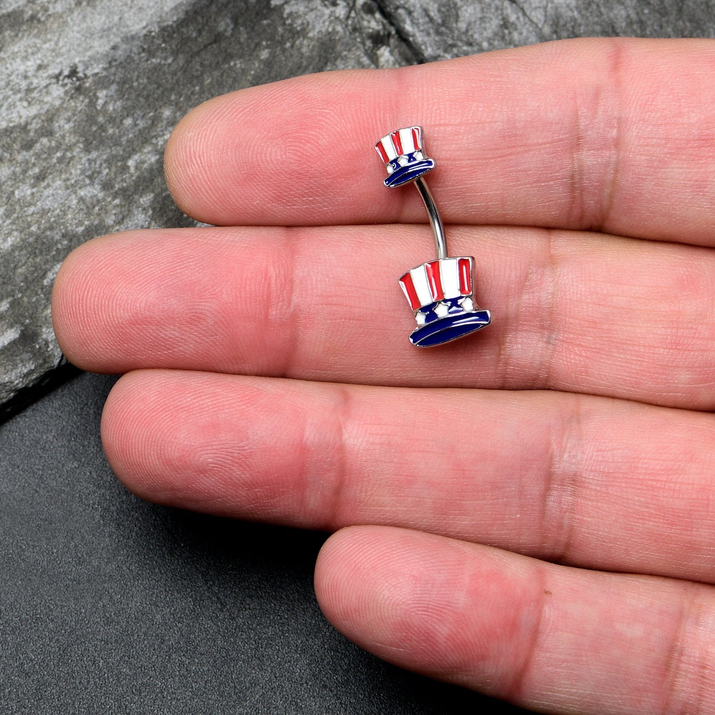 Patriotic Uncle Sam Top Hat Double Mount Belly Ring - 14G 316L Surgical Steel