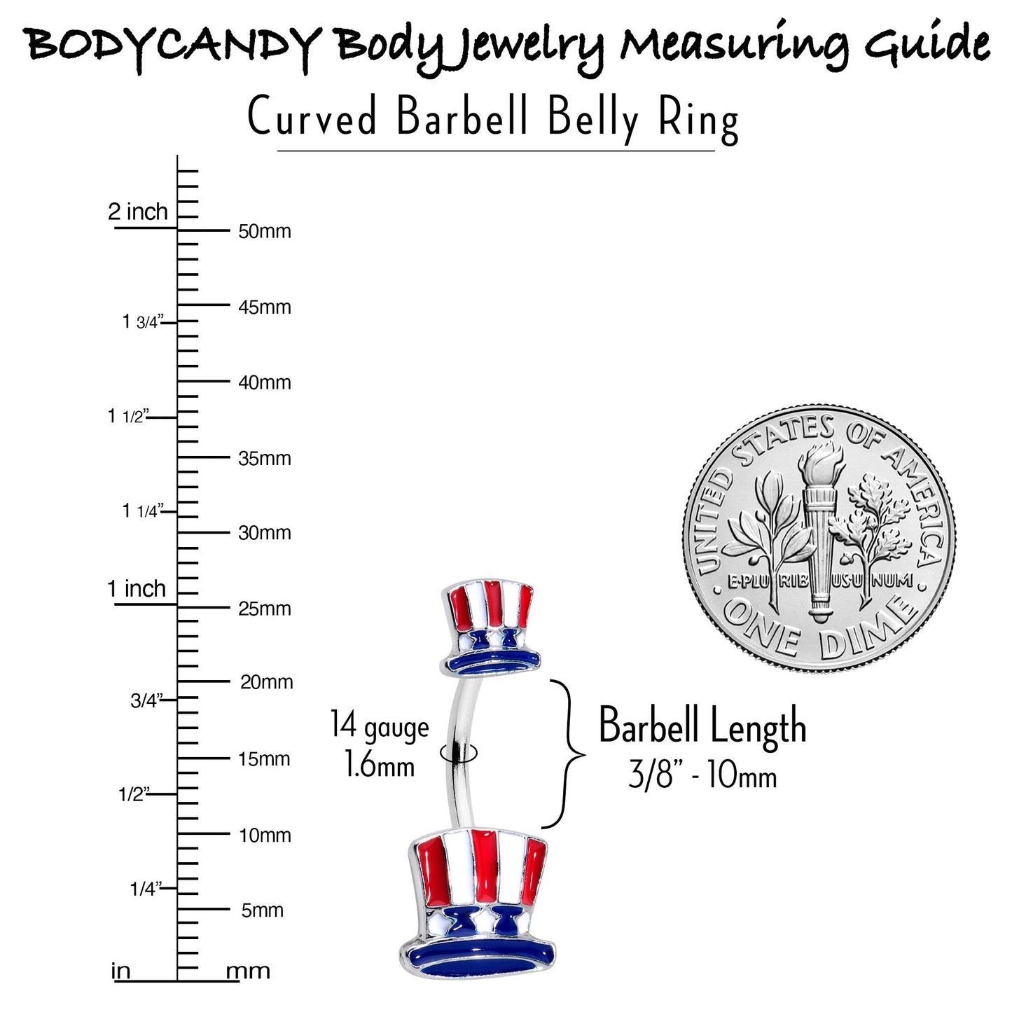 Patriotic Uncle Sam Top Hat Double Mount Belly Ring - 14G 316L Surgical Steel