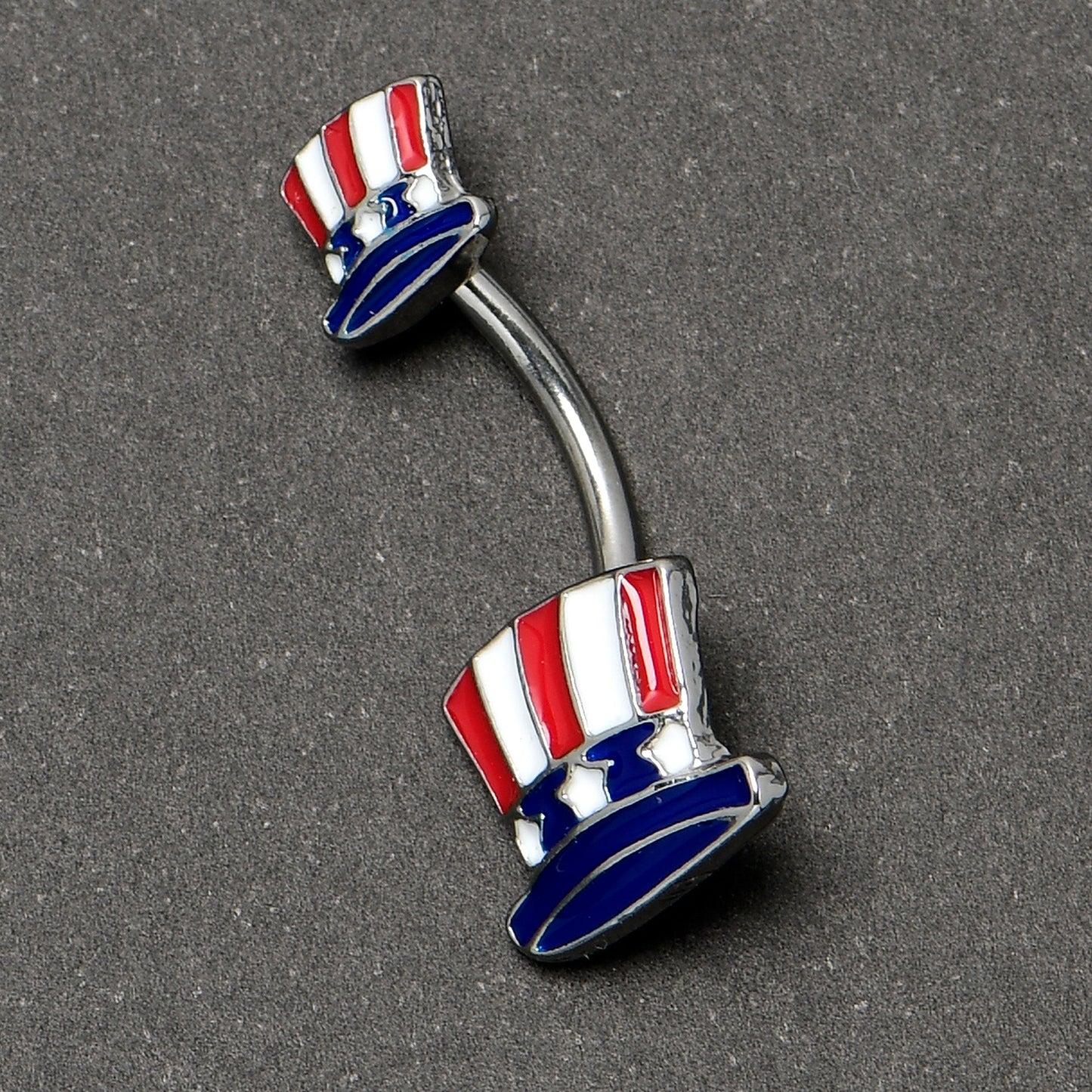 Patriotic Uncle Sam Top Hat Double Mount Belly Ring - 14G 316L Surgical Steel