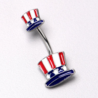 Patriotic Uncle Sam Top Hat Double Mount Belly Ring - 14G 316L Surgical Steel