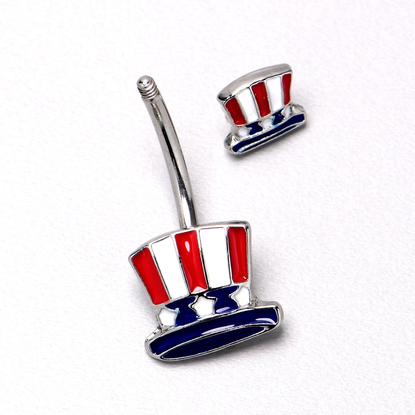 Patriotic Uncle Sam Top Hat Double Mount Belly Ring - 14G 316L Surgical Steel