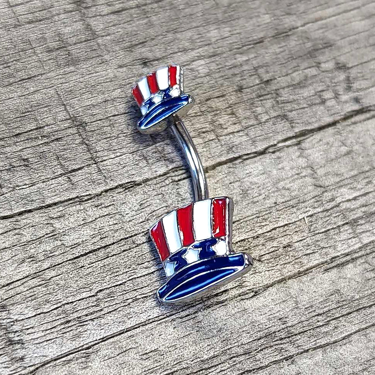 Patriotic Uncle Sam Top Hat Double Mount Belly Ring - 14G 316L Surgical Steel