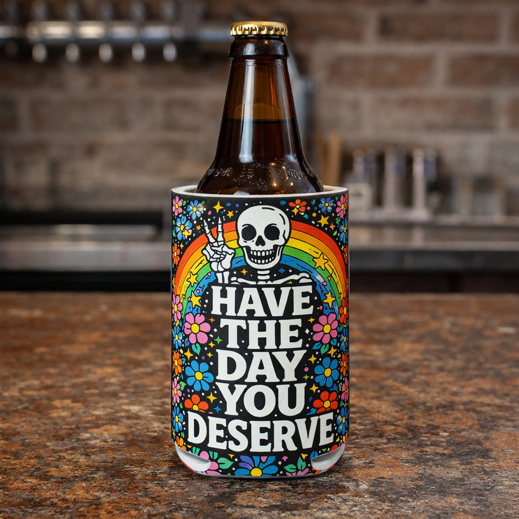 Have the Day You Deserve Can Cooler, Funny Sarcastic Floral Koozie
