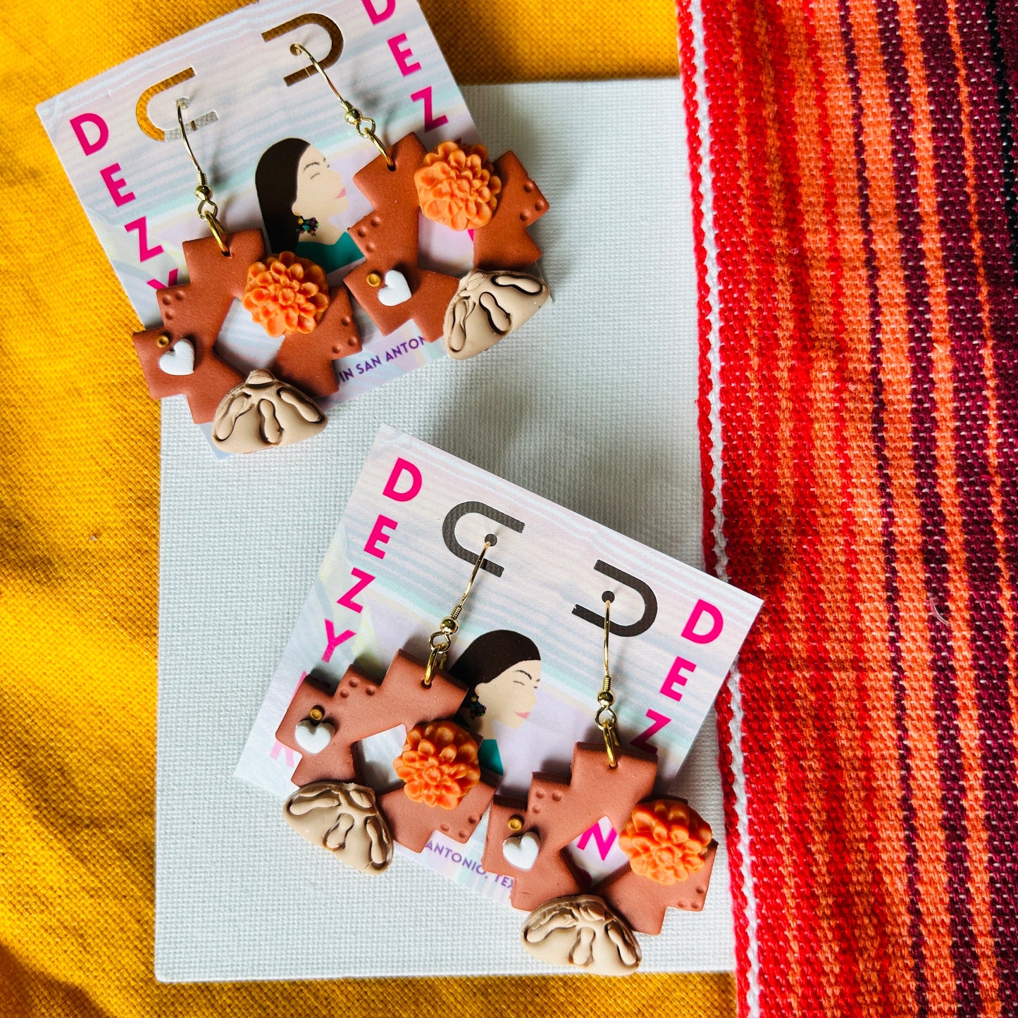 Pan de Muerto and Marigold Day of the Dead Polymer Clay Earrings
