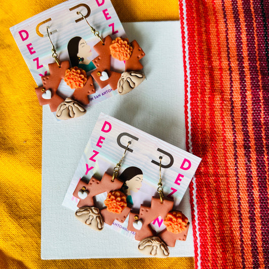 Pan de Muerto and Marigold Day of the Dead Polymer Clay Earrings