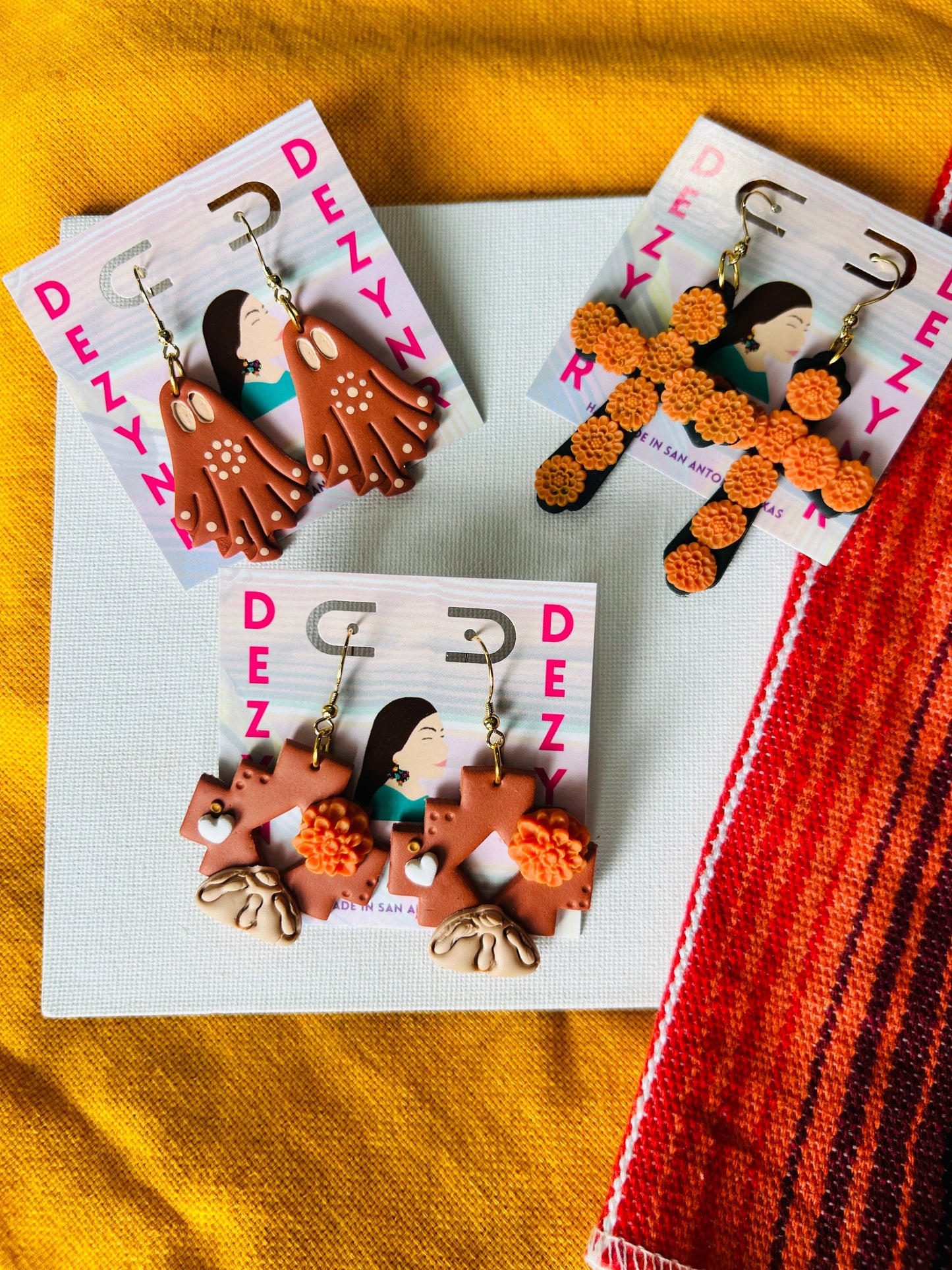 Pan de Muerto and Marigold Day of the Dead Polymer Clay Earrings