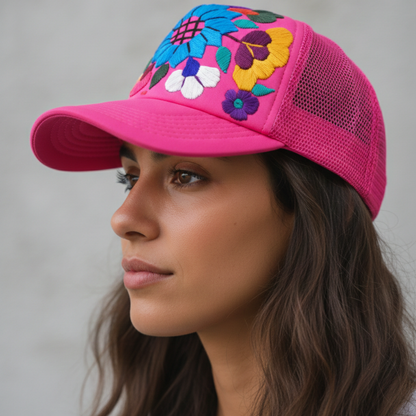 Tulum Hand-Embroidered Trucker Hat, Fair Trade from Chiapas Mexico