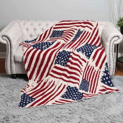 Patriotic American Flag Throw Blanket 50x60 Navy Red