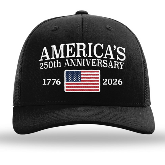 America 250th Anniversary Flag Hat, Patriotic Embroidered Snapback Cap