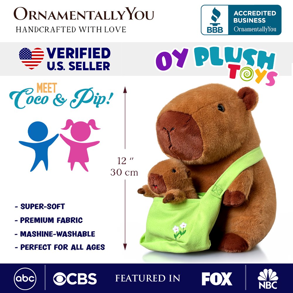 Coco the Capybara and Her Baby Plushie Set, Adorable 12 Inch Stuffed Animal