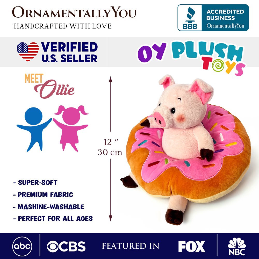 Ollie Oinker the Pig Plushie, Adorable 12 Inch Donut Ring Stuffed Animal