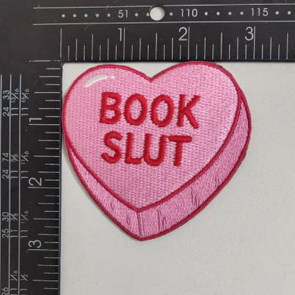 Book Sl*t Candy Heart Embroidered Patch, Funny BookTok Gift