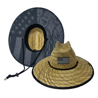 Patriot American Flag Beach Straw Hat with UPF 50 Sun Protection