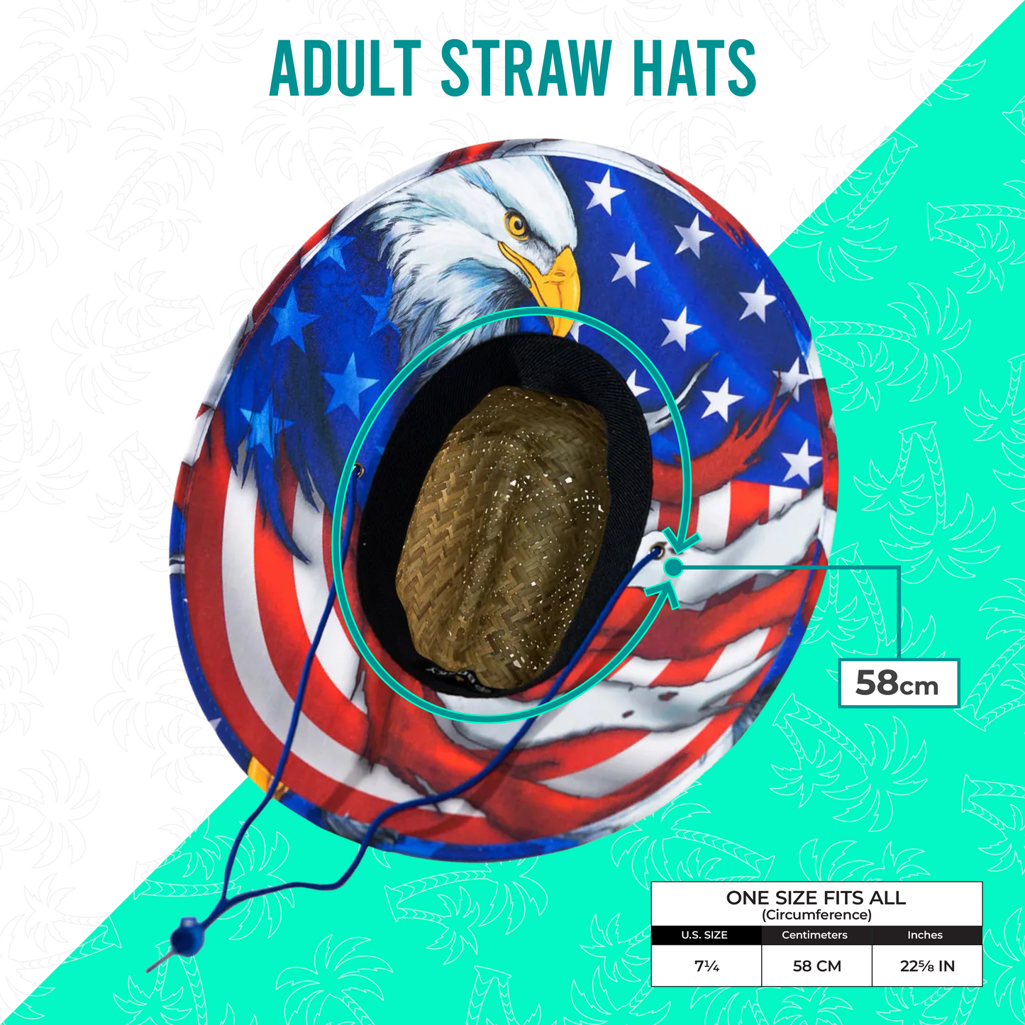 Patriot Bald Eagle Straw Hat - UPF 50 Patriotic Sun Hat with Sewn-On Patch