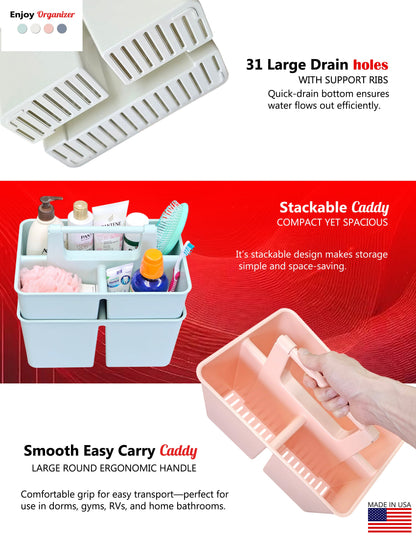 Enjoy Organizer 3-Compartment Shower Caddy with Handle, Made in USA