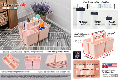 Enjoy Organizer 3-Compartment Shower Caddy with Handle, Made in USA