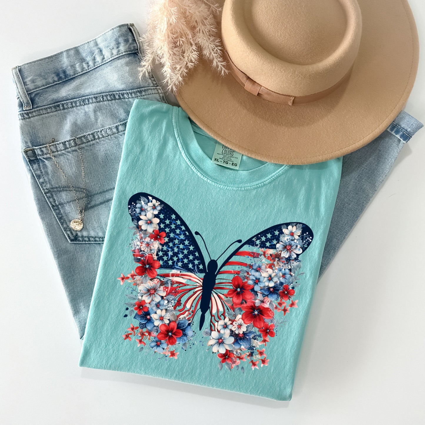 Patriotic Butterfly Graphic T-Shirt - BELLA+CANVAS Unisex Crew Neck, Vintage Print